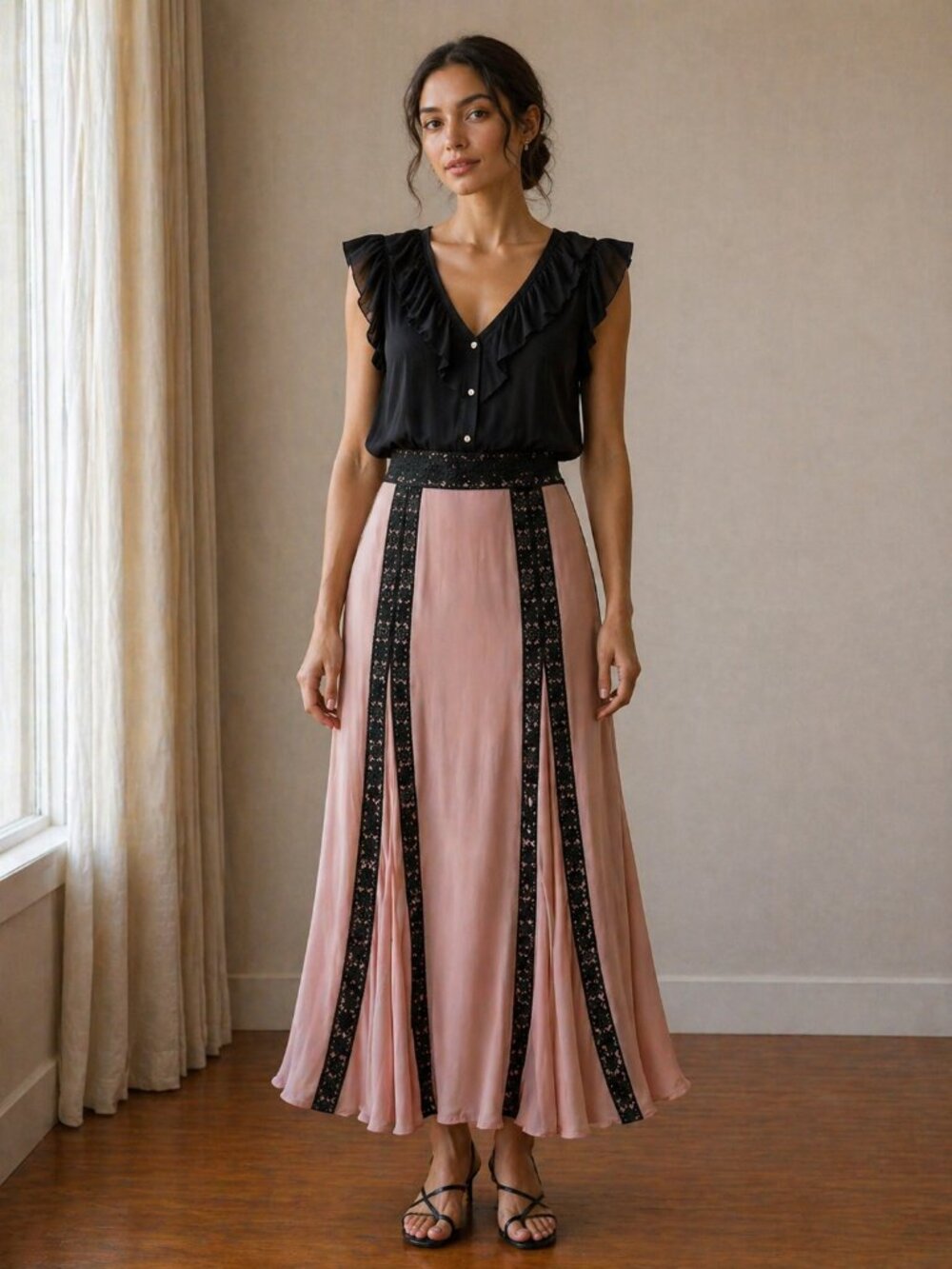 Women 100% Silk Maxi Skirt with lace silk lining